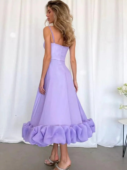 Kvinnors A-linjeformad Aftonklänning Spaghettirem Polyester Rynkor-2