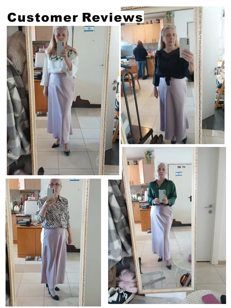 Dam Kjol A-linjeformad Wrap-design Satinacetat-2