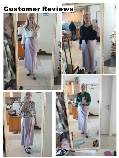 Dam Kjol A-linjeformad Wrap-design Satinacetat-2