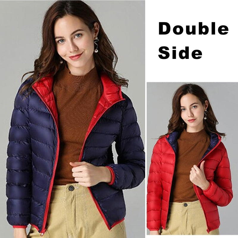 Variant image for Lång Dunjacka Dam Vändbar Lättviktsjacka Nylon med Huva-31