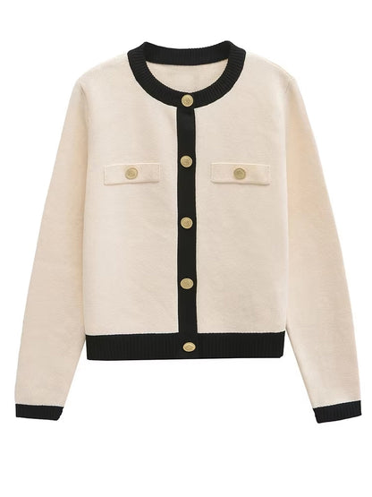 Dam Kofta med Gyllene Knappar Cirkulär Halsringning Polyester-1