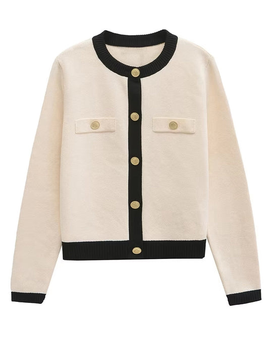 Dam Kofta med Gyllene Knappar Cirkulär Halsringning Polyester-1