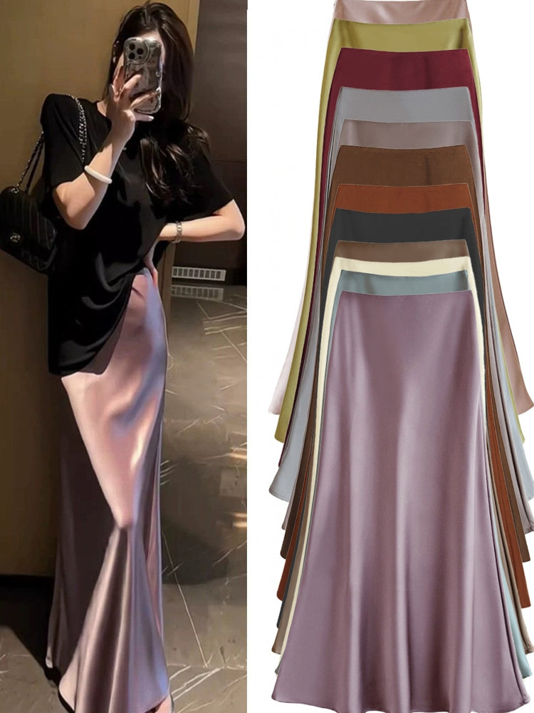 Dam Kjol A-linjeformad Wrap-design Satinacetat-4