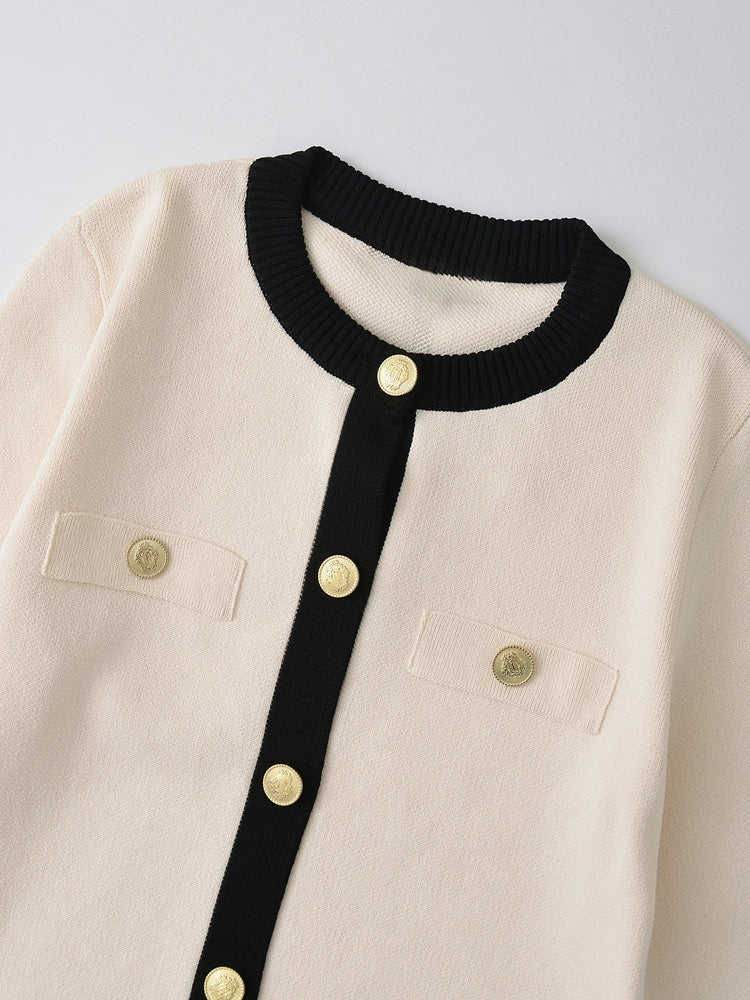 Dam Kofta med Gyllene Knappar Cirkulär Halsringning Polyester-3