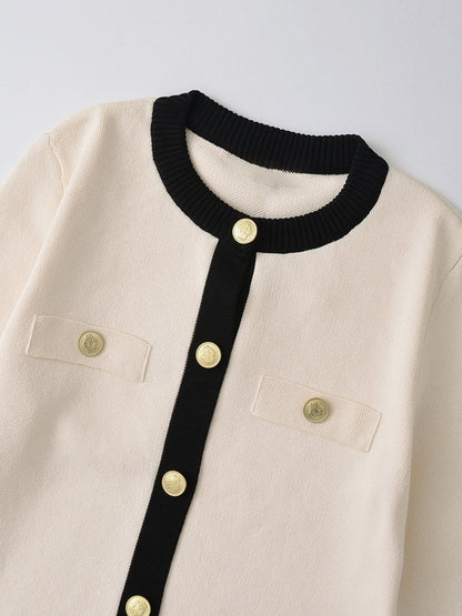 Dam Kofta med Gyllene Knappar Cirkulär Halsringning Polyester-3