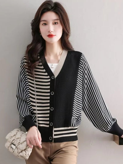 Dam V-neck Blus Oregelbundet Mönster Stretch Acetat-1