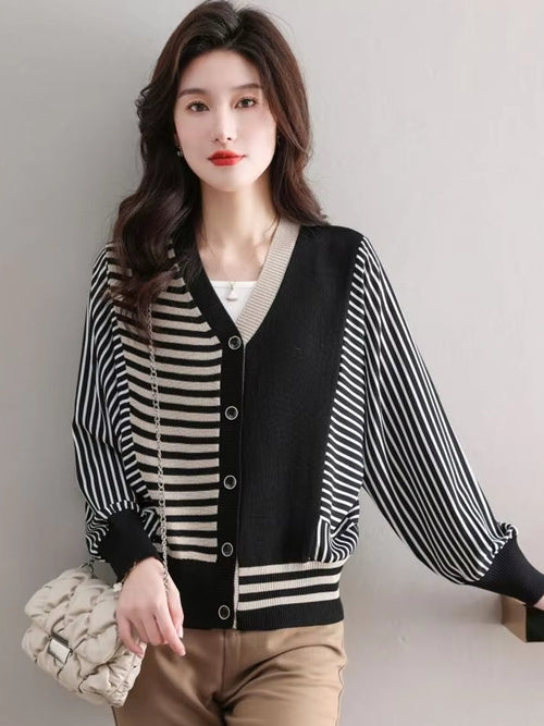 Dam V-neck Blus Oregelbundet Mönster Stretch Acetat-1