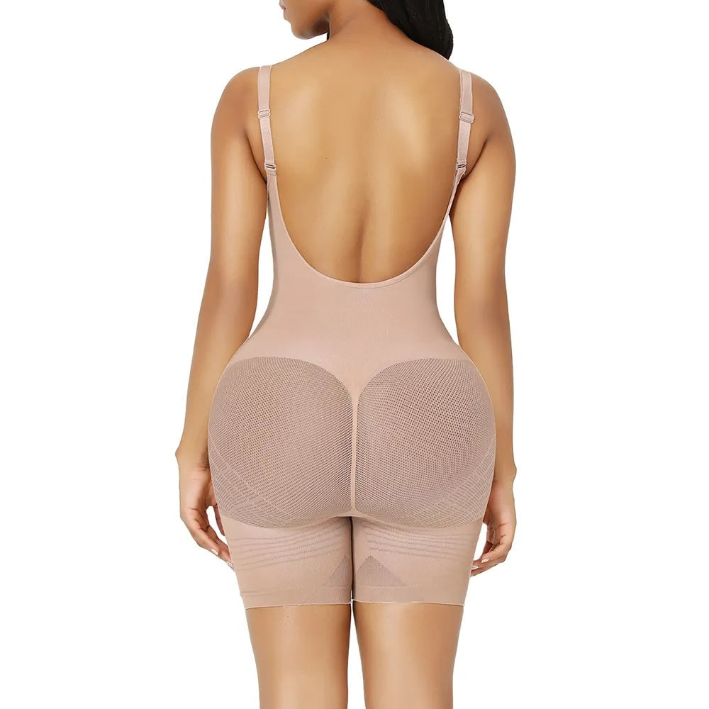Dam Bodysuit Låg Rygg Justerbara Bärare Nylon Spandex-3