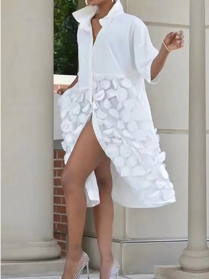 Kvinnors Midi Klänning med Halva Ärmar Bomull Polyester 7