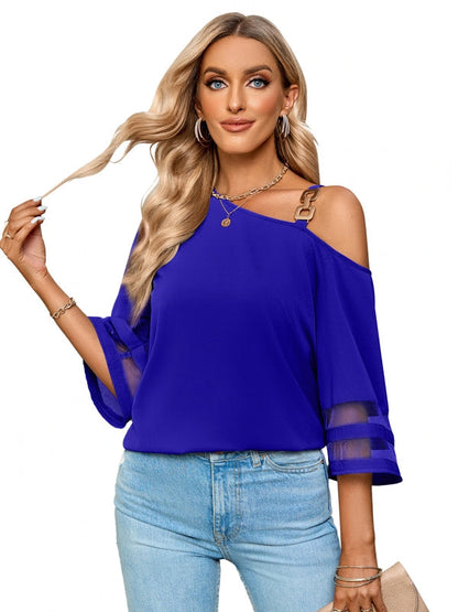 Kvinnors Axeltopp En-Axel Trompetärm Polyester-3