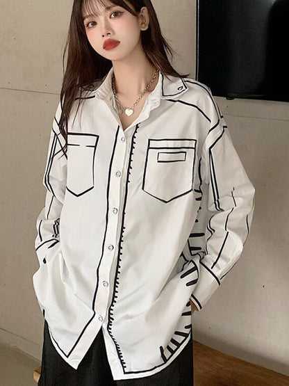 Dam Blus Graffiti Tryck Polyester-2