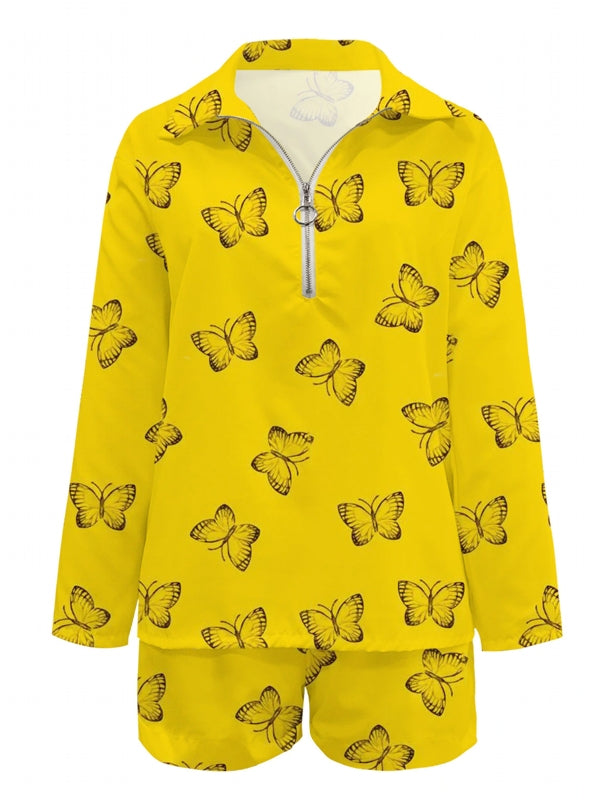 Dam Fritidsset Långärmad Skjorta Shorts Bomull Spandex Polyester-4