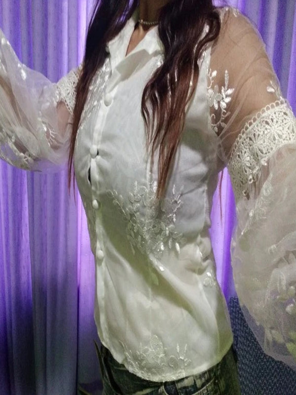 Damblus Puffärmar Ståkrage Polyester 2