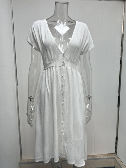 Kvinnors Midi-klänning V-ringning Kort Ärmar Polyester-4