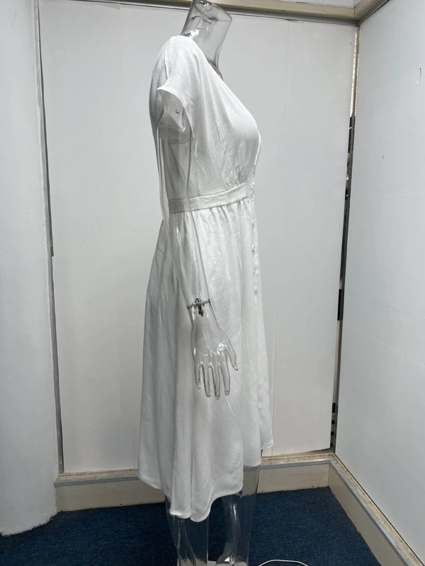 Kvinnors Midi-klänning V-ringning Kort Ärmar Polyester-5