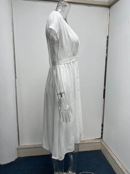 Kvinnors Midi-klänning V-ringning Kort Ärmar Polyester-5