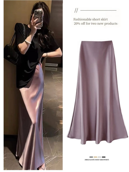 Dam Kjol A-linjeformad Wrap-design Satinacetat-6