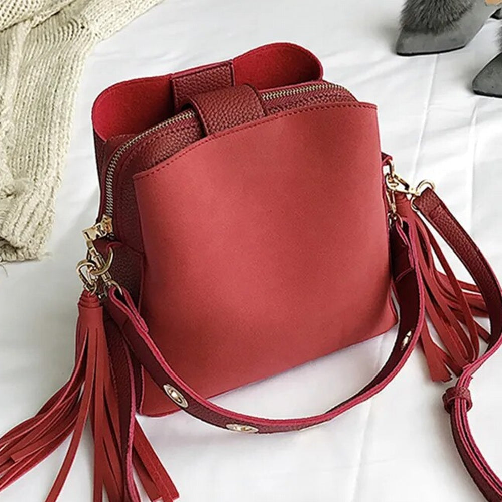 Dam Axelväska Retro PU Hinkformad Rymlig Handväska-2