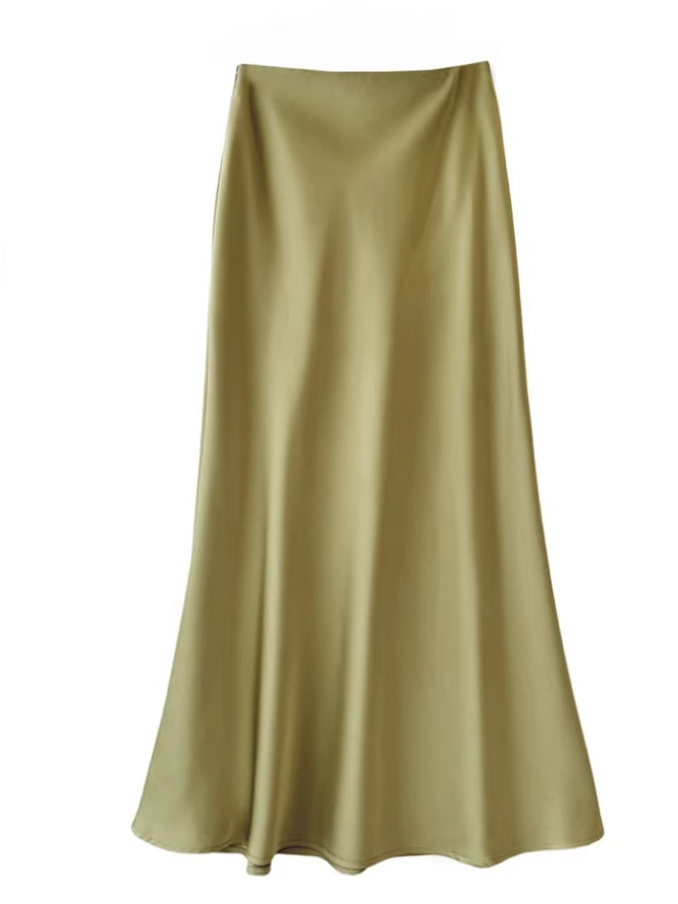 Dam Kjol A-linjeformad Wrap-design Satinacetat-1