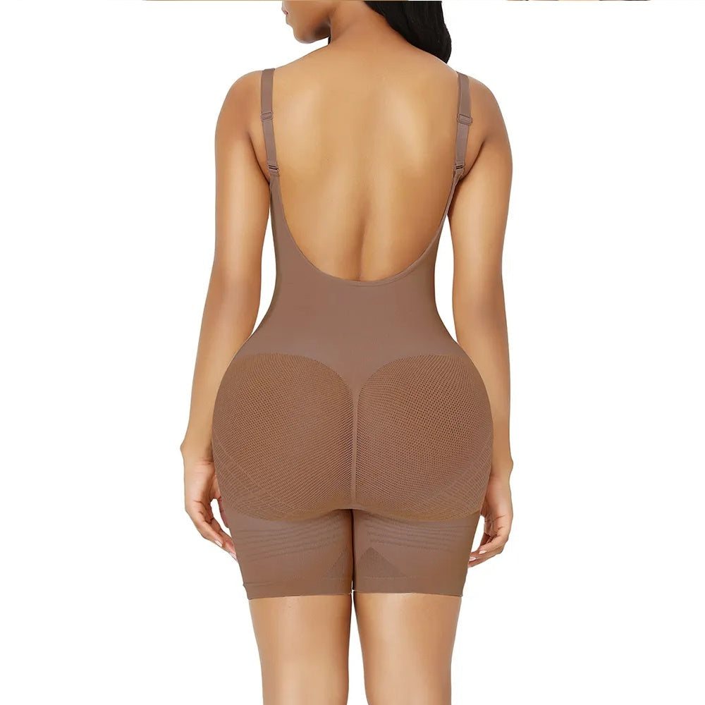 Dam Bodysuit Låg Rygg Justerbara Bärare Nylon Spandex-4