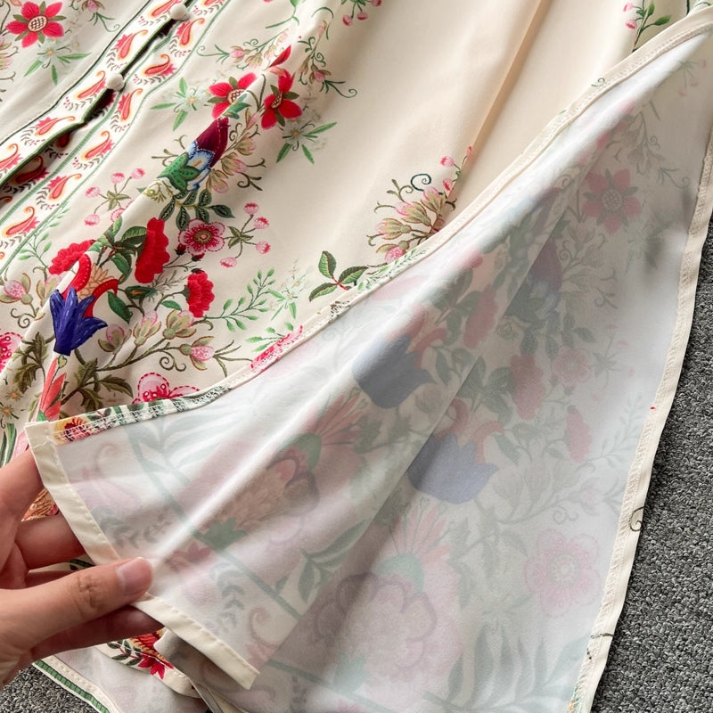 Maxiklänning Dam Bohemisk Blommönster Långärmad Polyester-5