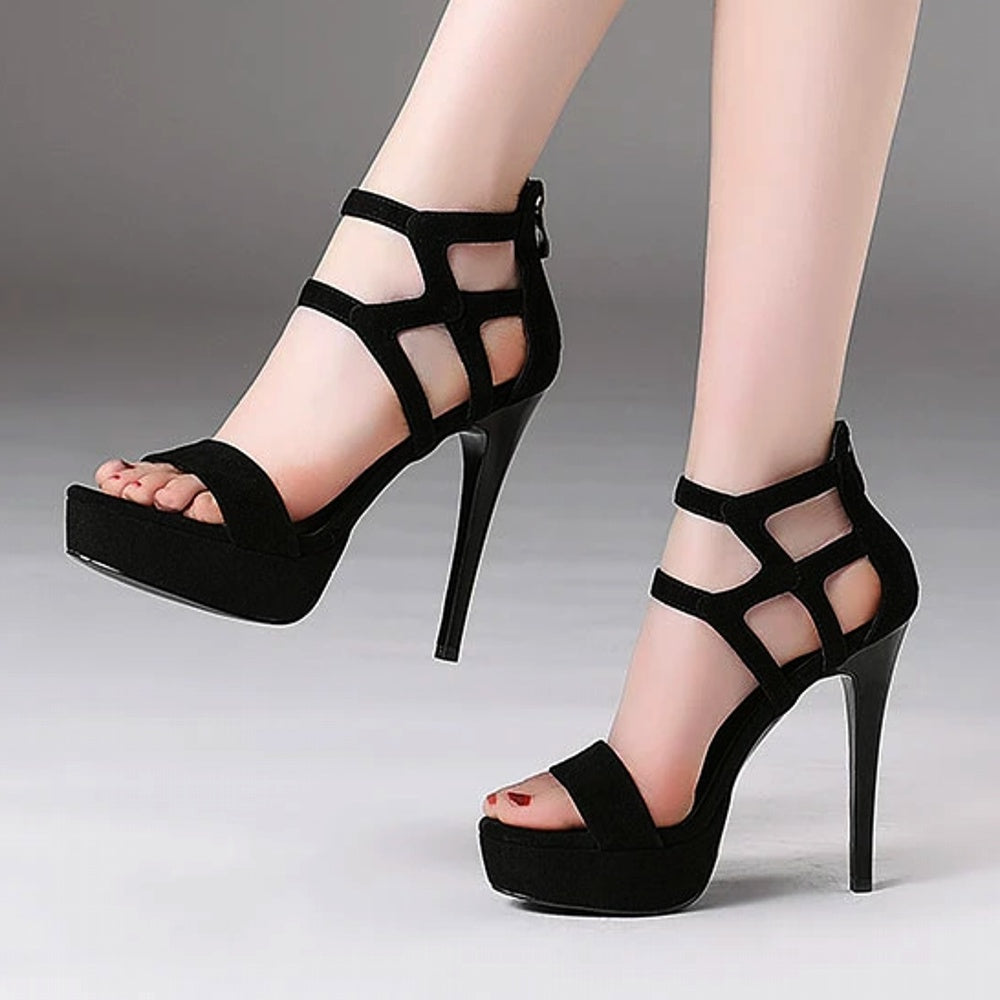 Dam Sandaler Höga Klackar Mikrofiber 11 cm Öppen Tå-1