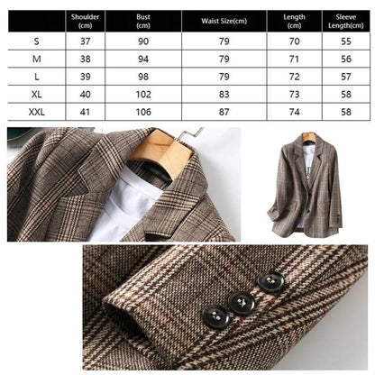 Kvinnors Rutig Blazer Långärmad Polyester Syntetfiber 4