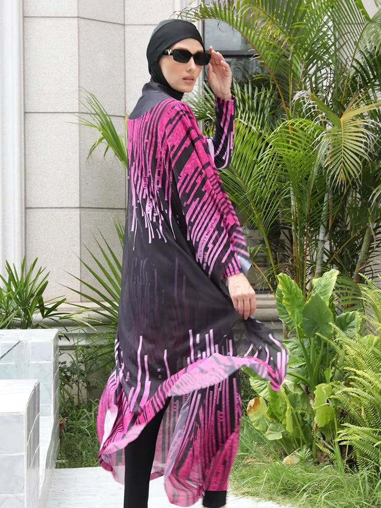Baddräkt Dam Burkini Set Blommönster Snabbtorkande Material-5