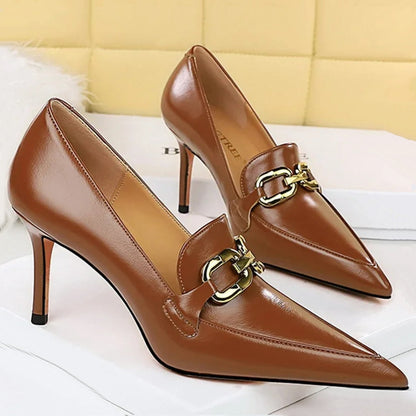 Kvinnors Höga Klackar 8 cm Syntetiskt Läder Med Metallspännen-2