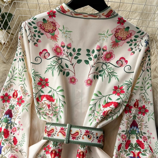 Maxiklänning Dam Bohemisk Blommönster Långärmad Polyester-1