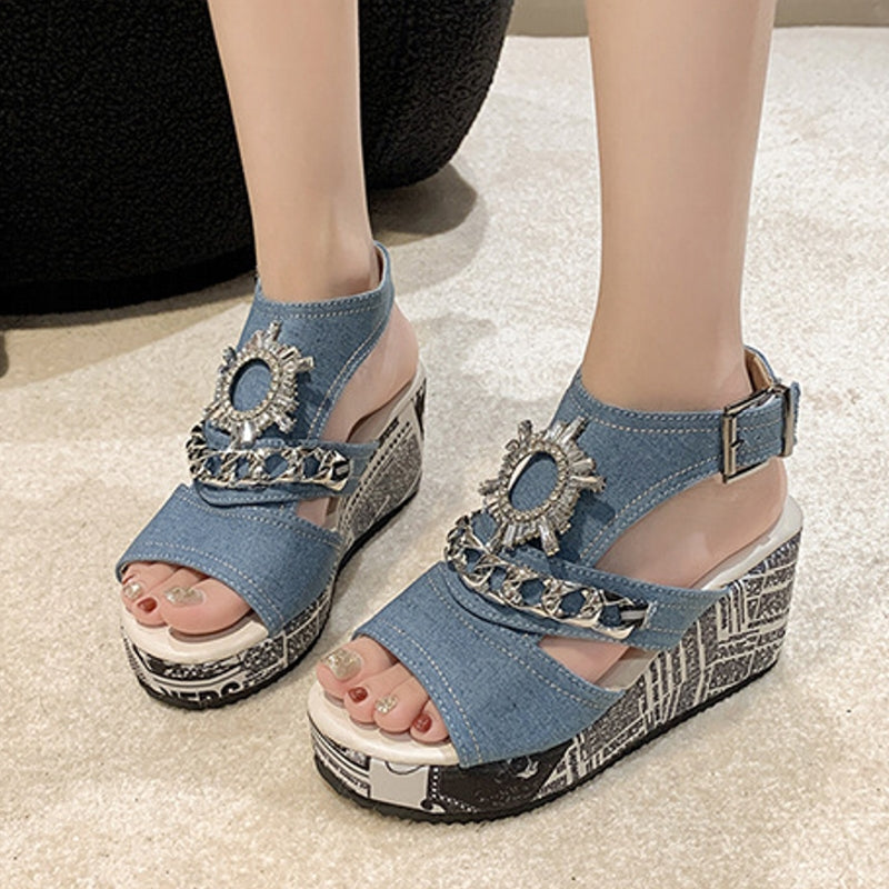 Kvinnors Slingback Sandaler Hög Häl Textil med Plattform 7