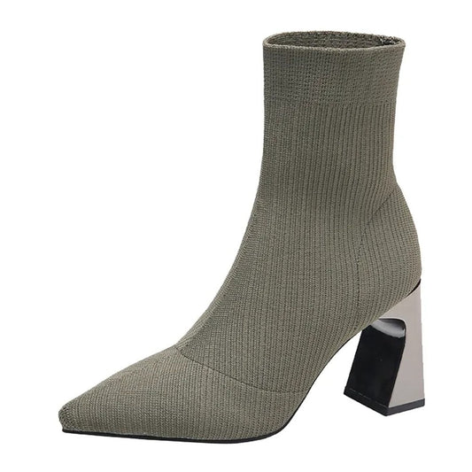 Dam Ankelstövlar Spetsig Design Flexibelt Tyg 8 cm Klack-1