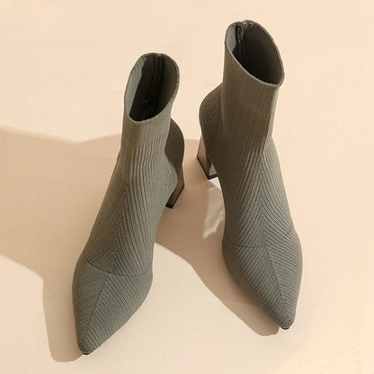Dam Ankelstövlar Spetsig Design Flexibelt Tyg 8 cm Klack-3