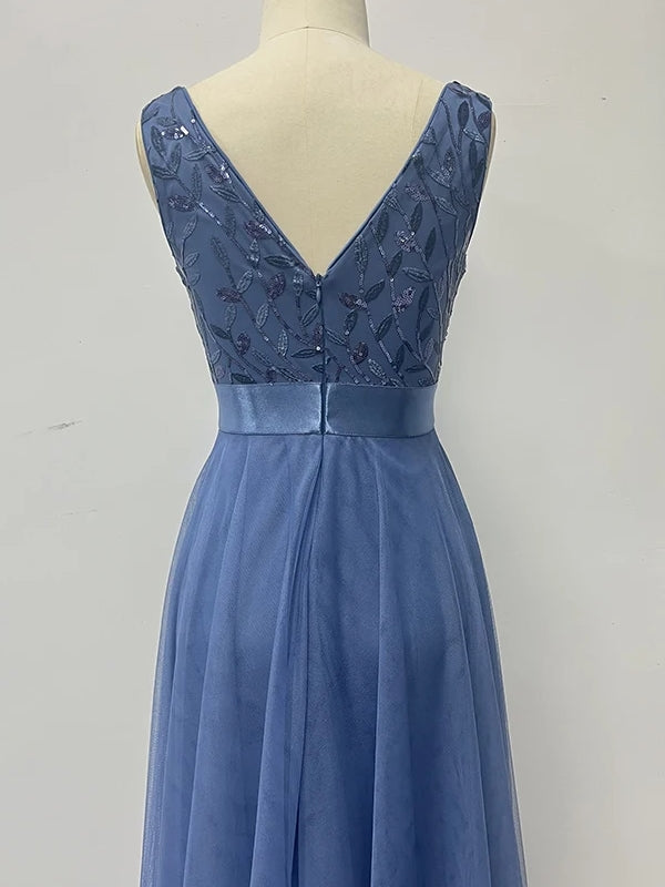 Dam Aftonklänning V-ringning A-linje Polyester med Broderi-5