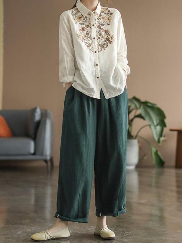 Kvinnors Blommig Skjorta Etnisk Stil Bomullslinn 3