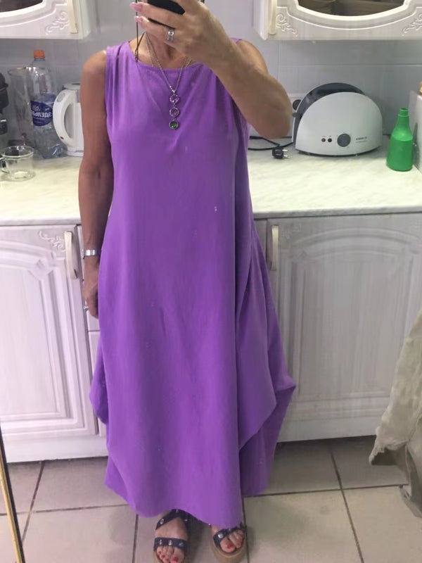 Maxiklänning Dam Ärmlös Monokrom Bomull för Sommar-3