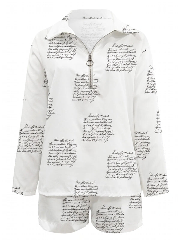 Dam Fritidsset Långärmad Skjorta Shorts Bomull Spandex Polyester-6