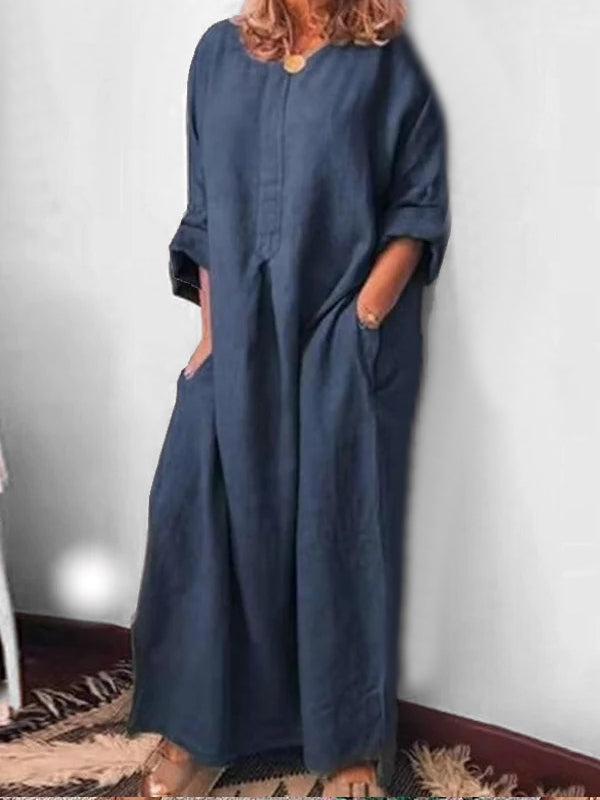 Variant image for Långklänning Dam Jacquard Bomull och Linne Asymmetrisk-47