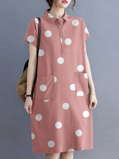 Variant image for Kvinnors Midi Klänning Punkttryck Bomull med Fickor-17