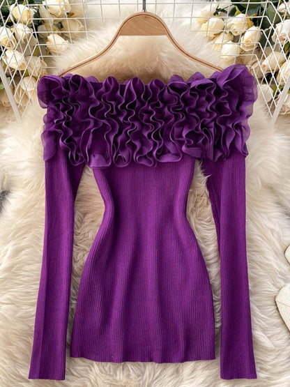Dam Blus Utdrag Utanför Axlarna Polyester med 3D-Blommönster-3