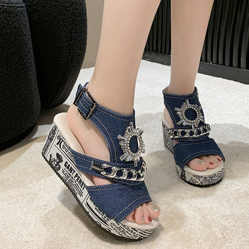 Kvinnors Slingback Sandaler Hög Häl Textil med Plattform 4