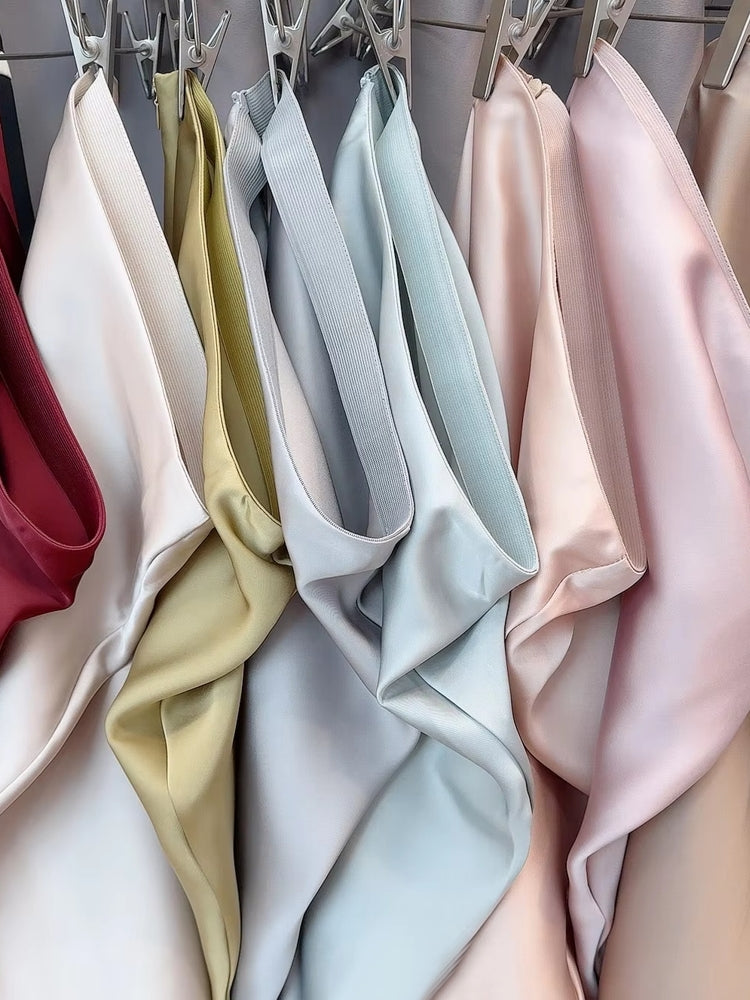 Dam Kjol A-linjeformad Wrap-design Satinacetat-3