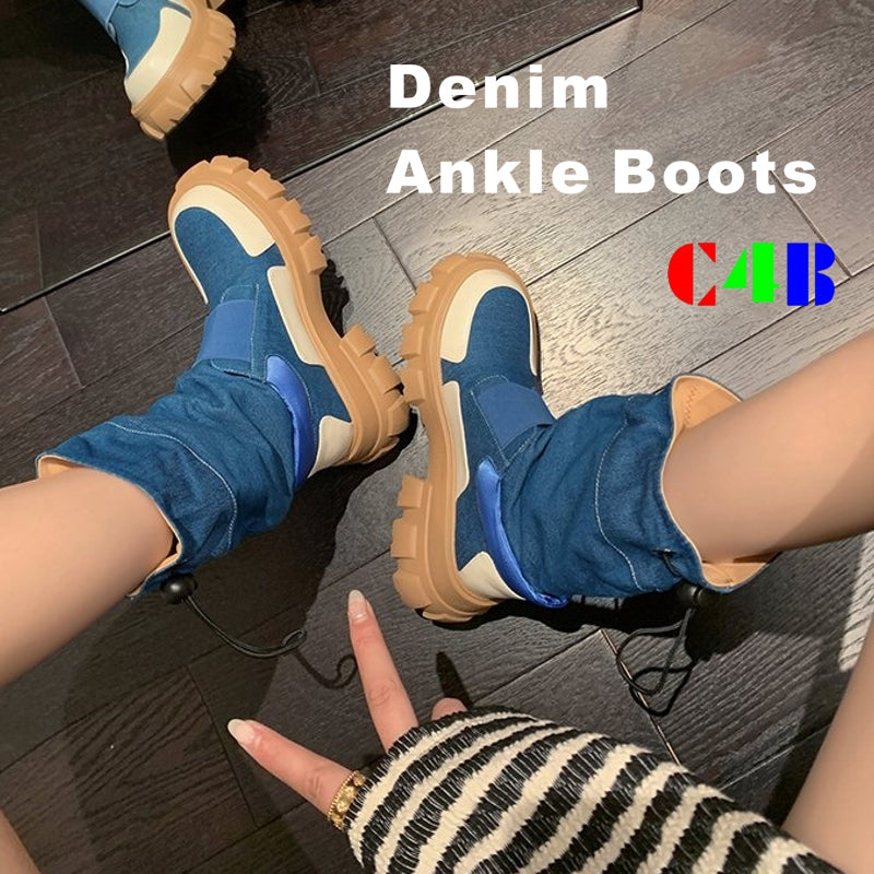 Damstövlar Slip-On Cowboy Stil Denim Mikrofiberfoder 3