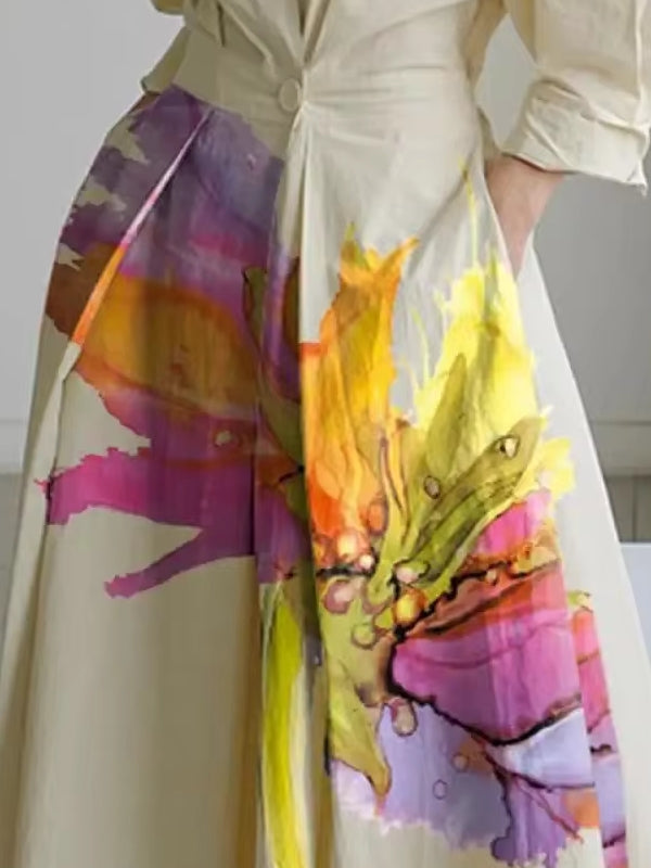 Kvinnors A-linjeformad Klänning Blommig Bomull Polyester-2