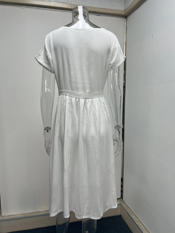 Kvinnors Midi-klänning V-ringning Kort Ärmar Polyester-6