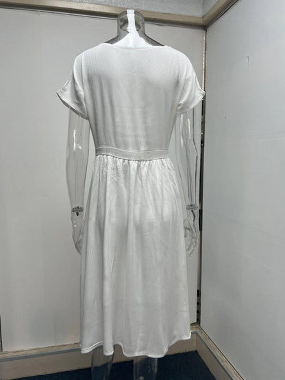 Kvinnors Midi-klänning V-ringning Kort Ärmar Polyester-6