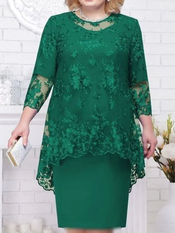 Kvinnlig Aftonklänning Spetsbroderi Polyester Trekvartsärmar 10