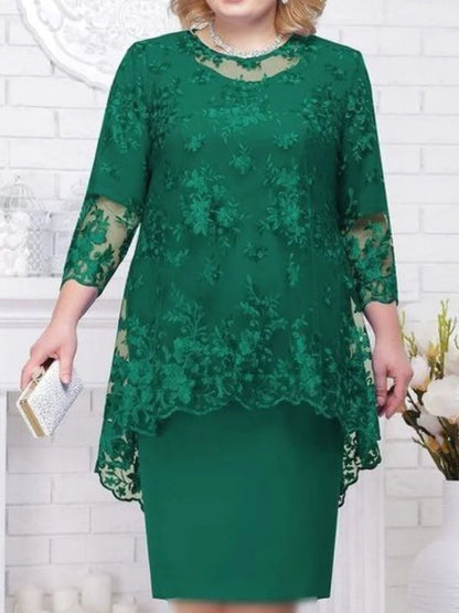 Kvinnlig Aftonklänning Spetsbroderi Polyester Trekvartsärmar 10