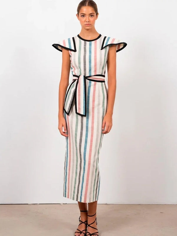 Kvinnors Midi Klänning Randig Ärmlös Polyester-5