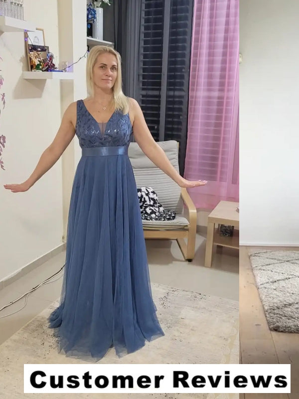 Dam Aftonklänning V-ringning A-linje Polyester med Broderi-4